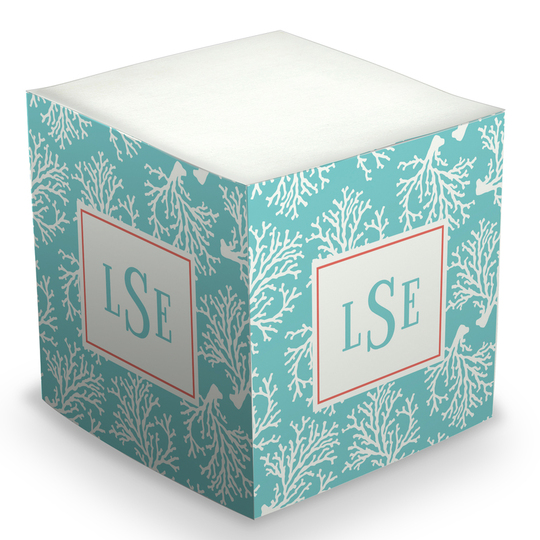 Coral Repeat Teal Sticky Memo Cube